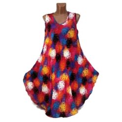   Harang fazonú, színes cérnaboglya mintás ujjatlan ruha, piros 