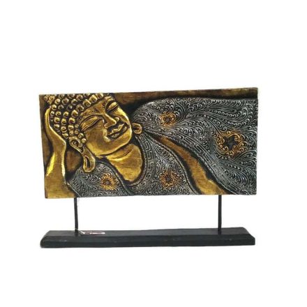 Fa panel, fekvő Buddha arany-ezüst