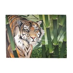   Kézzel festett akril vászonkép – tigris a zöld bambuszerdőben