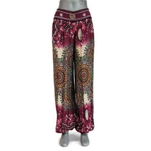 Jázmin nadrág hátul gumis derékkal bordó, mandala mintával