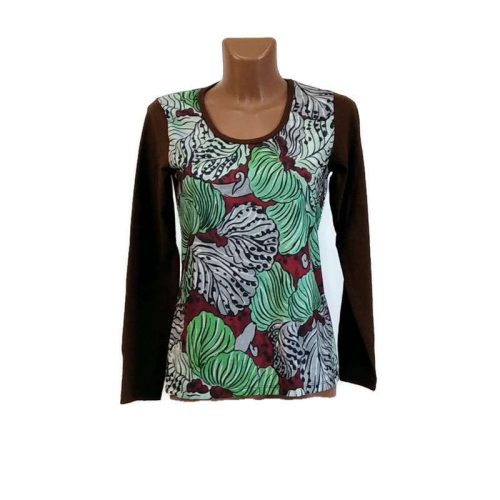 UDG hosszú ujjú felső barna ujjú, levél motívumos "M"