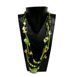 Nyaklánc, női, zöld kagyló és gyöngy 3 soros
