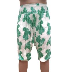 Térdnadrág fehér alapon indiai jellegű mintás zöld