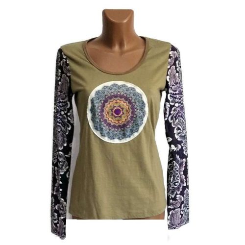 UDG hosszú ujjú felső, homokszínű, lila mandalával