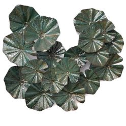   Fém fali dekoráció tavirózsa levél motívummal – zöld árnyalatú, organikus hatású fém falidísz