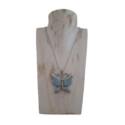   Nagyméretű pillangó medál világoskék kristályüveg kövekkel, nemesacél foglalatban