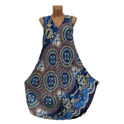   Harang fazonú, színes mandala mintás ujjatlan ruha, sötétkék 