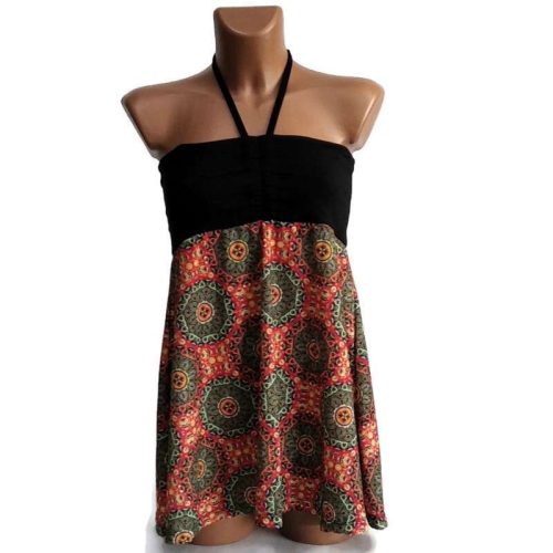 Szoknya 2in1 piros, zöld virággal