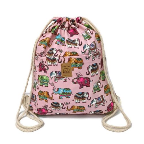 Utcai tornazsák, rózsaszín alapon színes elefántos