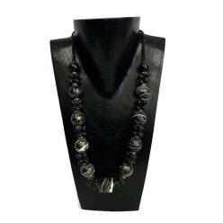 Nyaklánc, női, fa gyöngyös, márvány festésű 2.