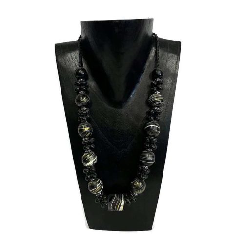 Nyaklánc, női, fa gyöngyös, márvány festésű 2.