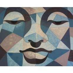 Kék-fehér Buddha arc