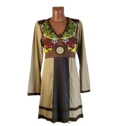 UDG hosszú ujjú, homokszínű, virágmintás ruha 