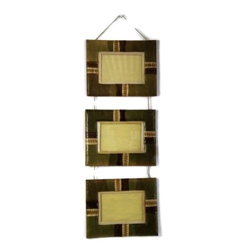 Natúr képkeret 3 részes falra akasztható, csíkos "XL"