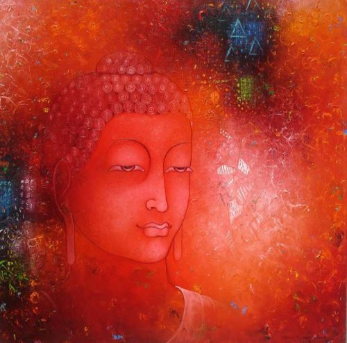 Buddha arc, piros alapon