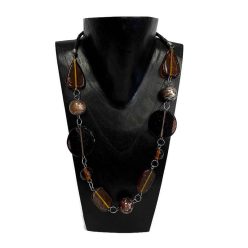 Nyaklánc, női, fa golyók, barna üveglapokkal