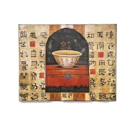   Kézzel festett japán-kínai vászonkép – kalligráfiás festmény hagyományos tál motívummal, feszített vásznon