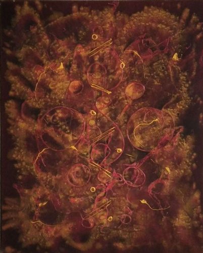 Piros-arany absztrakt festmény