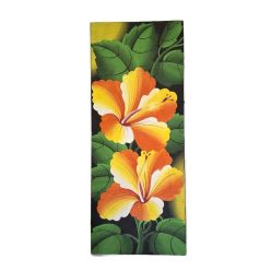   Narancssárga Hibiszkusz Virág Festmény Zöld Háttérrel – Trópusi Hangulat, Kézzel Festett Vászonkép, Hosszúkás