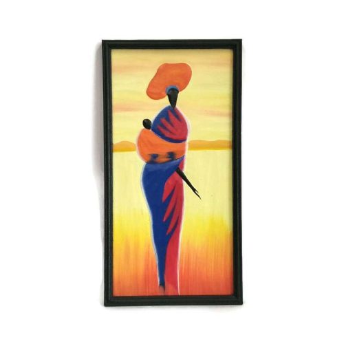 Fa kép, afrikai hölgy, gyermekkel a hátán