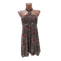   Rövid ruha, elöl rövid, hátul hosszabb fazon piros-narancs