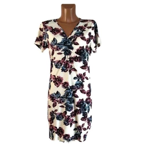 UDG rövid ujjú, V-nyakú, rózsás ruha "S"