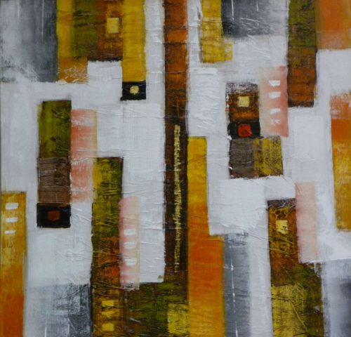 Fehér-szürke-sárga modern absztrakt festmény