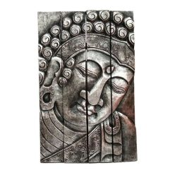   Buddha kép falra 4 részes, összecsukható piros alapon ezüst festett