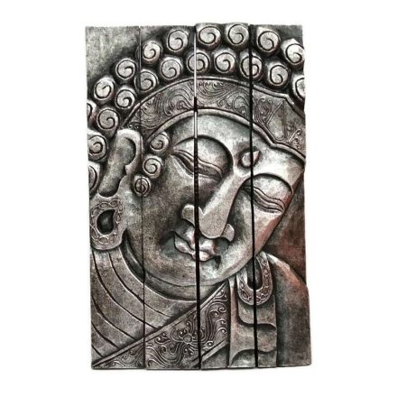 Buddha kép falra 4 részes, összecsukható piros alapon ezüst festett