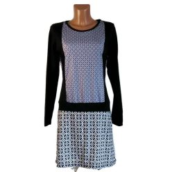   UDG hosszú fekete ujjú, kék apró mintás ruha "S"