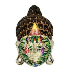Buddha fej fehér-virágos 30cm pillangó a homlokon
