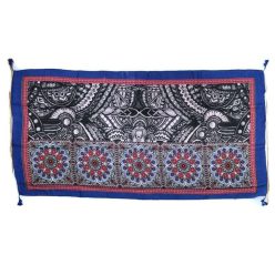 Thai kendő, kék szélű, fekete-fehér mintás