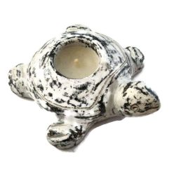 Kerámia mécsestartó antikolt fehér teknős