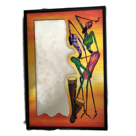 Fa kép tükörrel, afrikai dobos-táncos pár, 2 alak (álló)