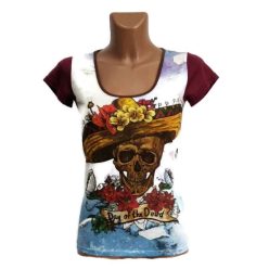   UDG rövid ujjú felső, bordó ujjú, mexikói koponya mintával