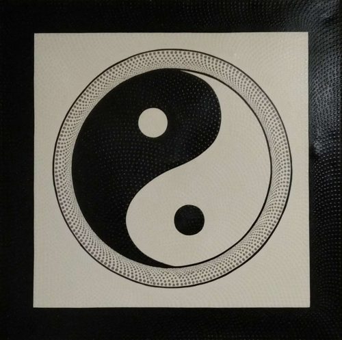 Aboriginal stílusú Yin-Yang festmény fekete