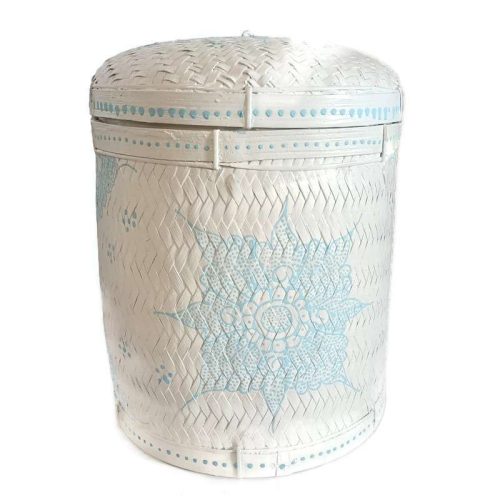 Bali fonott henger tároló fehér-világoskék "L"