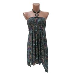   Rövid ruha, elöl rövid, hátul hosszabb fazon türkiz-lila