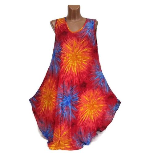 Harang fazonú, pitypang mintás ujjatlan ruha, piros 