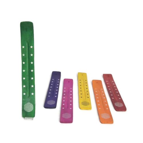 Fa füstölőtartó "sítalp" zöld, festett Életvirág motívummal