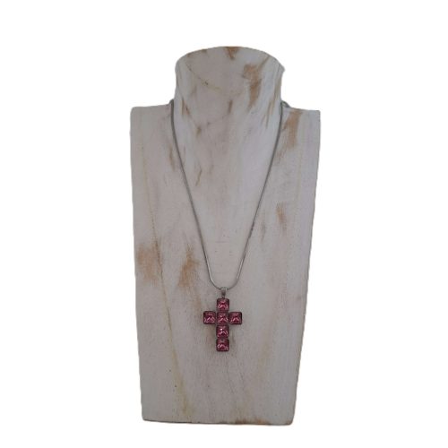 Kereszt medál – csiszolt, szögletes kristályüvegből, rózsaszín