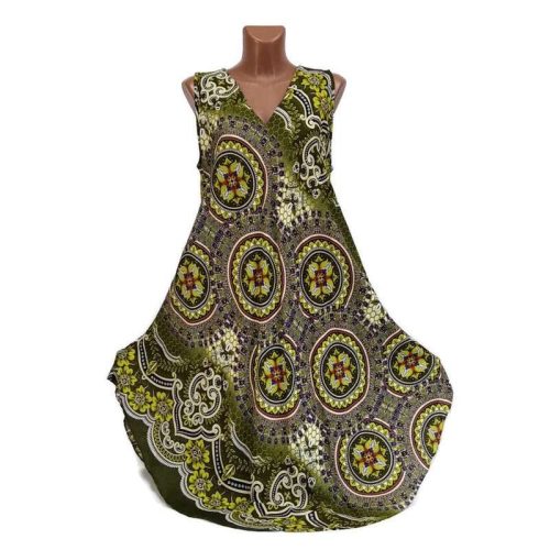 Harang fazonú, színes mandala mintás ujjatlan ruha, zöld 