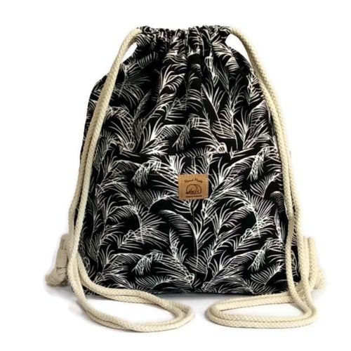 Utcai tornazsák, fekete alapon fehér pálmalevél minta 