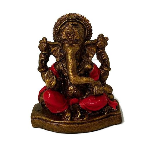 Négykarú Ganesha szobor - arany-piros, bölcsesség és akadály elhárítás
