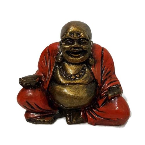 Nevető Buddha szobor kicsi - arany-narancs, szerencsehozó dekoráció 