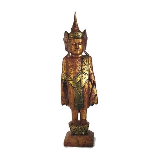 Thai Buddha, álló aranyszínű fejdíszben