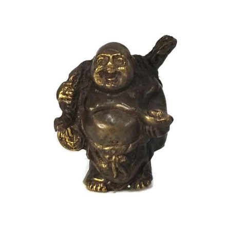 Nevető Buddha bronzból, zsákos barna