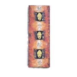   Kézzel festett akril vászonkép – arany Buddha arcok narancs-fekete háttéren