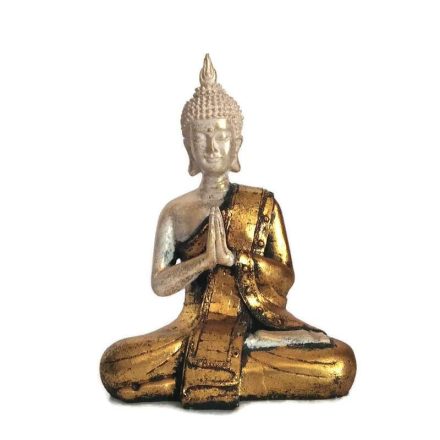 Műgyanta Thai, történelmi Buddha szobor 20cm arany ruhás