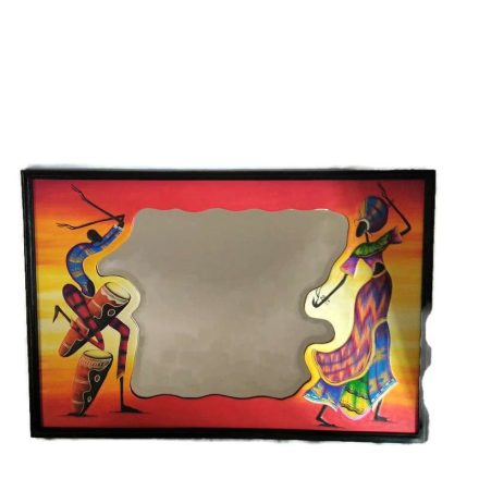 Fa kép tükörrel, afrikai dobos-táncos pár, 2 alak színes